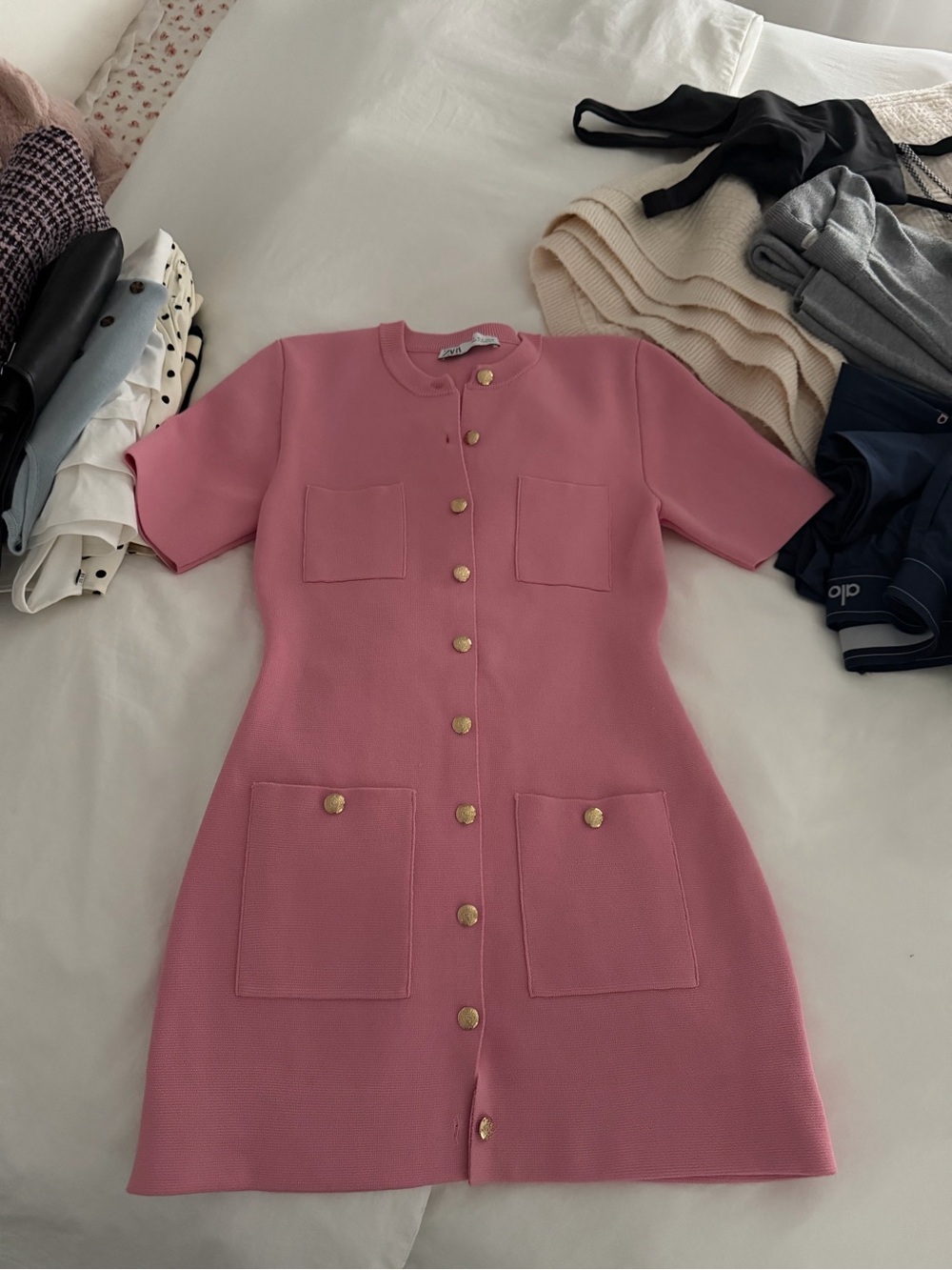Zara Pink Short-Sleeve Button-Up Mini Dress